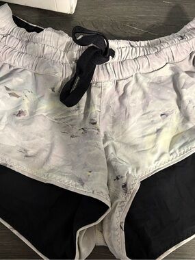 Lululemon athletic Light Gray Printed Athletic Shorts with Black Drawstring